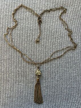 Vintage gold tone 2-stranded triangular druzy pendant w chain tassel necklace